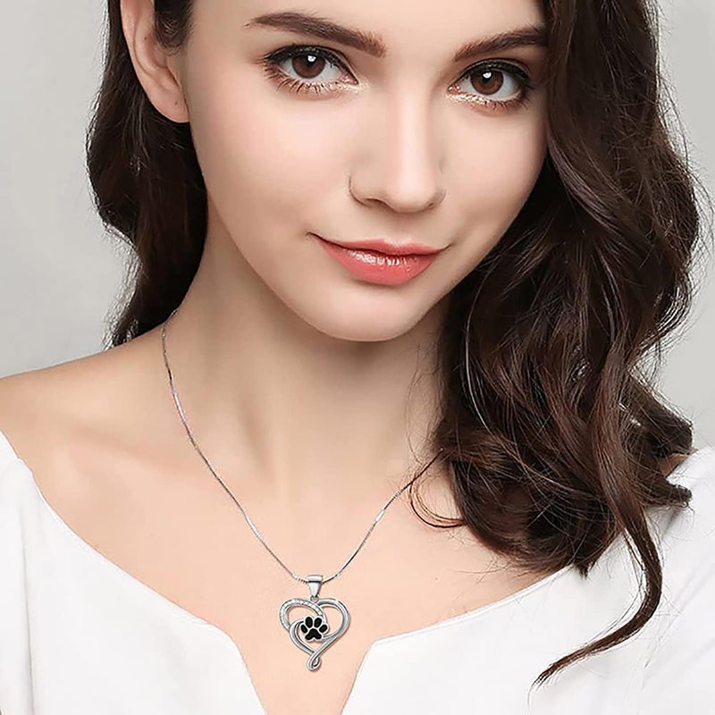 Ecooon Puppy dog cat pet paw print love heart pendant necklace for women, 925 Sterling Silver Pet Memorial Necklace Jewelry for dog owner Animal claw footprint for Women Birthday Christmas Gifts - Image 5